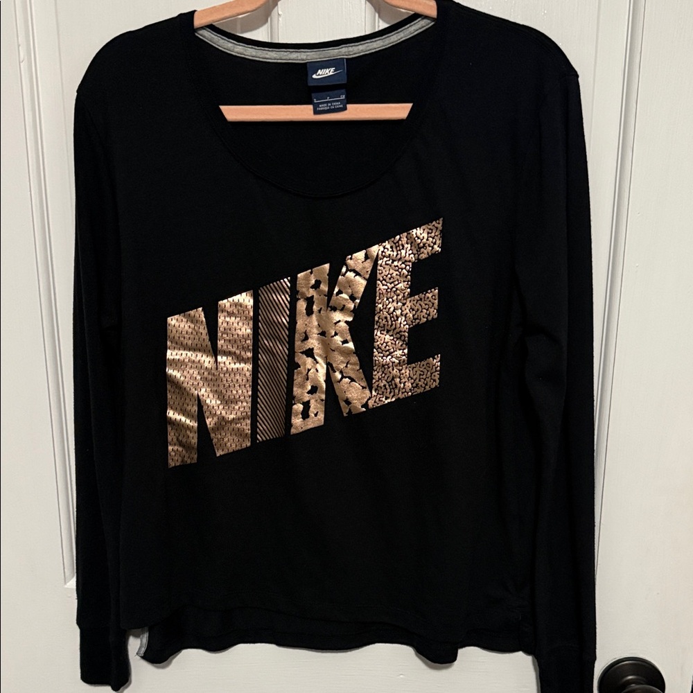 Nike Black Shirt with Metallic Gold Logo